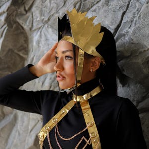 Gold festival headpiece, Gold warrior headpiece, Futuristic headgear, Rave headpiece, Cosplay headpiece, Stage head wear, Coachella crown