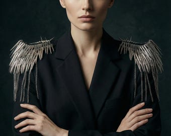 Spiked epaulettes, Goth shoulder pads, Punk shoulder embellishments, Costume epaulettes, Shoulder tassels, Detachable shoulder jewellery