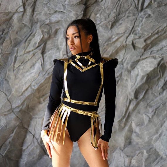 Gold armor costume, Gold gladiator costume, Futuristic armor costume, Edm festival outfit for women, Burning man costume woman