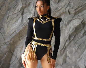 Rave harness set cyber punk, Sparkly rave outfit, Rave two piece set, Futuristic festival outfit set, Holographic rave clothing,Cyber outfit