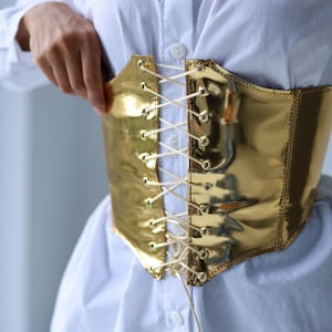 Gold underbust corset, Festival corset, Rave corset, Coachella belt, Gold corset armor, Photoshoot corset top, Cosplay corset plus size