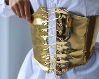 Gold underbust corset, Festival corset, Rave corset, Coachella belt, Gold corset armor, Photoshoot corset top, Cosplay corset plus size