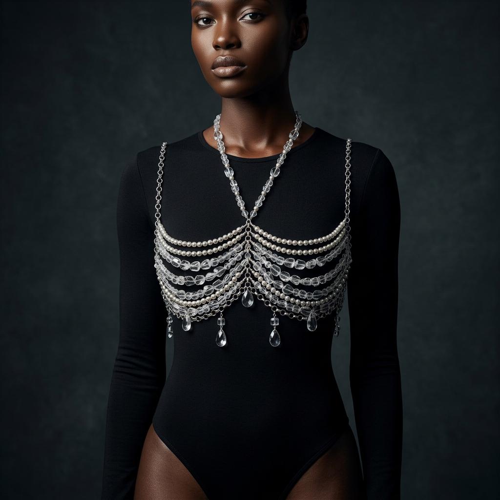 Beaded crystal top, Crystal rave bra, Silver chain top, Chain bralette, Crystal body jewelry, Burning man lingerie, Beaded body jewelry