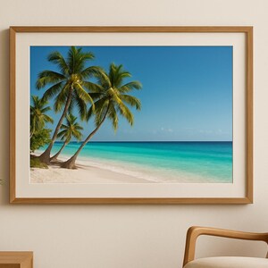 Tropical Beach Wall Art Print | Coastal Palm Tree Landscape | Ocean Photography | Digital Download | Relaxing Beach Decor | Landscape Art