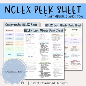 Foglio di approfondimento NCLEX dell'ultimo minuto per studenti di infermieristica, appunti stampabili in PDF, ripasso rapido per il giorno dell'esame, download immediato