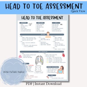 Head to Toe Assessment Template for Nursing Students, Instant Download PDF, Nursing School Study Guide, Health Assessment Checklist