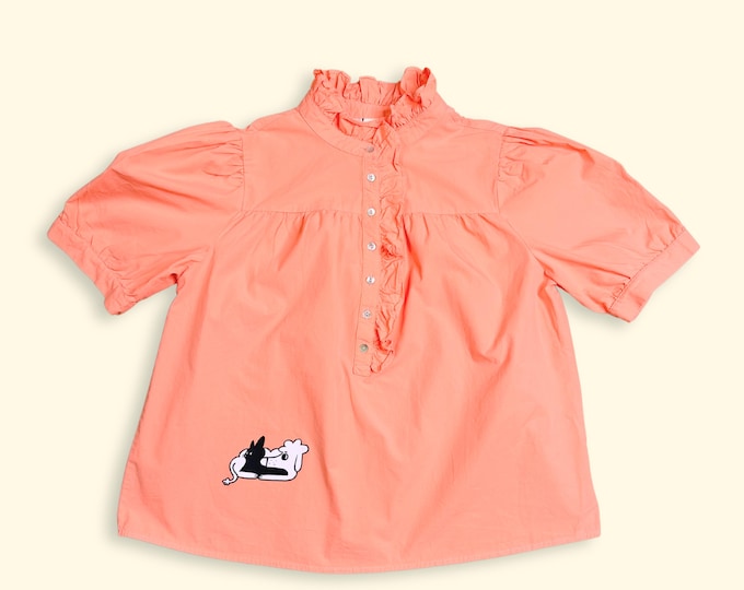 HUG x Artur Blusiewicz | upcycled cotton peach poplin puff-sleeve shirt | S-L