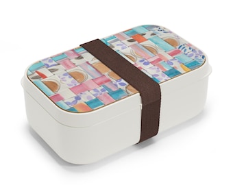 Pastel Woven Artwork  Pattern Bento Box | Colorful Watercolor Grid Lunchbox