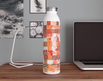 Abstract Coral Mosaic Slim Water Bottle | Geometric Pattern
