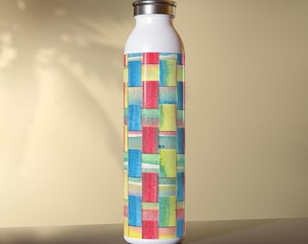 Colorful Watercolor Blocks Slim Water Bottle | Geometric Pattern