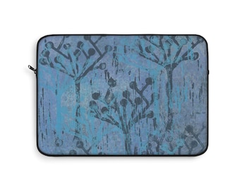 Blue Botanical Silhouette Laptop Sleeve | Floral Tree Pattern