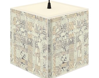 Neutral Geometry Patchwork Light Cube Lamp | Beige Modern Pattern Pendant