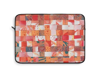 Orange Patchwork Grid Laptop Sleeve | Abstract Geometric Collage