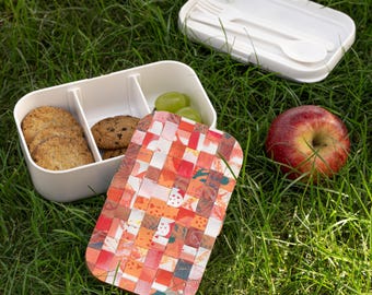 Red Orange Mosaic Pattern Bento Lunch Box | Japanese-Style Box, Geometric Grid Design