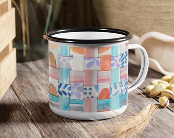 Watercolor Pastel Weave Enamel Camp Cup | Woven Pattern