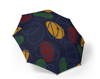 Abstract Orbit Circles Semi-Automatic Foldable Umbrella | Navy, Red, Green, Yellow