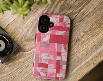 Pink Woven Plaid Pattern Phone Case | Tough Protective Case