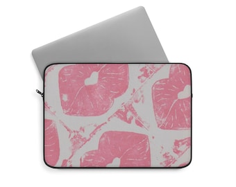 Pink Lip Print Laptop Sleeve | Kiss Pattern Tech Sleeve
