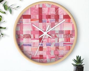 Pink Mosaic Pattern Wall Clock | Modern Abstract Geometric Clock