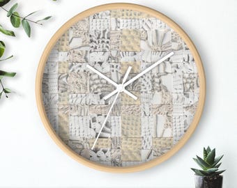 Neutral Patchwork Pattern Wall Clock | Modern Textile Design