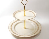 2 Tier Cake Plate Cupcake Cookie Plate Franciscan China Arcadia Gold Pattern