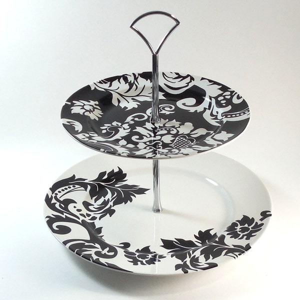 Black and White 2 Tier Tidbit Cake Cupcake Candy Plate Wedding Plate