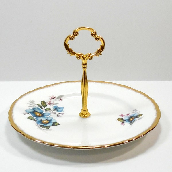 Royal Ardalt China Blue Flowers 1 Tier Tidbit Cake Plate Jewelry Stand Candy Plate Wedding Plate