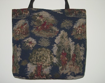 Horse Hunt Scene Tote Bag / Horse Shopping Bag / Equestrian Tapestry / Equestrian Handbag /  Horse Handbag / Equestrian Market Bag