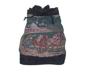 Hose Racing Tapestry Cinch Purse, Equestrian Drawstring Purse, Kentucky Derby Handbags