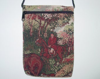 Horse Hunt Scene Tapestry Purse On The Rope Crossboday Bag,Equestrian Handbags