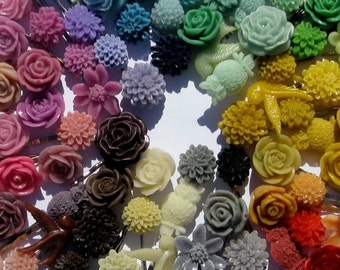 ENTIRE INVENTORY of Cabochon Flowers - rose, mum, resin flowers, wholesale lot, business close out, discount, sale