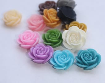 ROSE Cabochons - Assorted Lot of 24 Open Roses - 20mm - CHOOSE your Colors