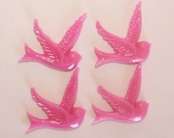 SMALL DOVE Cabochons - Lot of 24 - 33x25mm - Fuchsia Pink Color - bright neon flight flying sparrow