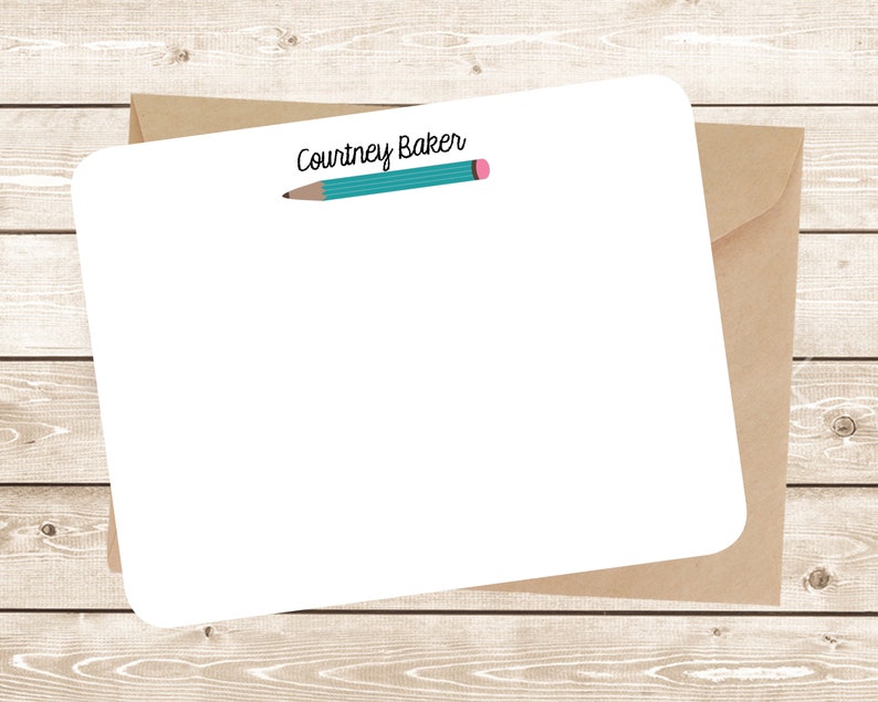 PERSONALIZED STATIONERY Set of Notecards I Pencil Flat Cards Teacher Gift