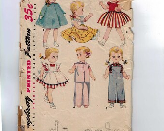 1950s Vintage Sewing Pattern Simplicity 4509 14 Inch Doll Wadrobe, Incomplete