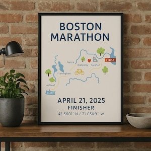 Boston Marathon 2025 poster – minimalistische print routekaart – cadeau race finisher – digitale download kunst aan de muur – decor 21 april 2025