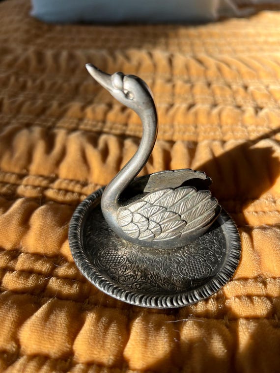 Silver swan ring holder best sale