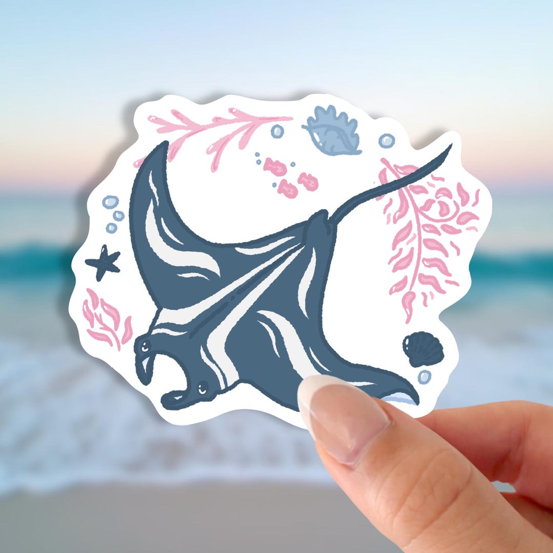 manta-ray-sticker-ocean-animal-waterproof-vinyl-decal-3-x-2-4-etsy