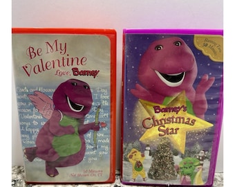 Cintas VHS de Barney's Christmas Star y Be My Valentine Sing A Long en estuche tipo concha
