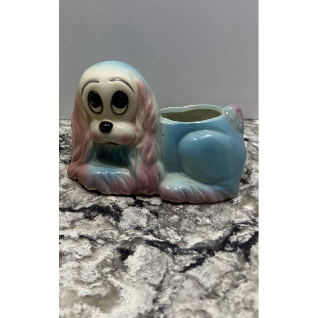 Hull Dog Planter Anthropomorphic Cocker Spaniel Pottery Puppy VTG Big Eyes MCM