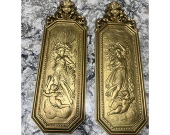 Vtg 1967 Pair of Dart Ind Goddess Cherub Wall Plaques Mid Century Baroque