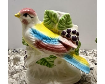 Vintage Pair Ceramic Colorful Bird Planters MCM Japan