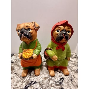 2 ceramiczne skarbonki VTG Norleans Pug 8,75" ręcznie robione w Portugalii - brak zatyczek