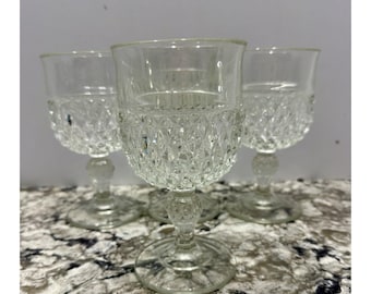 4 stycken vintage Indiana glasbägare med diamantform, 1960-talets tunga pressat glas.