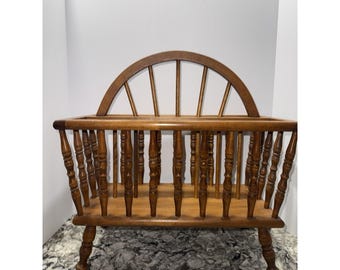 Vintage MCM Magazine Rack Hoop Handle & Spindles Mid Century