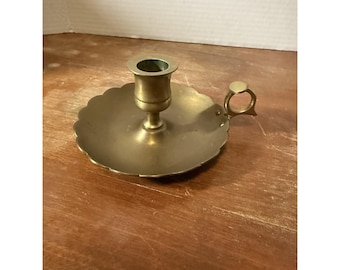 Vintage Brass Hand Held Candle Stick Holder Finger Loop Handle