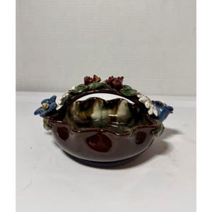 VTG Liezen Austria Terracota vidriada Arte Cerámica Edelweiss Flor Bowl Cesta