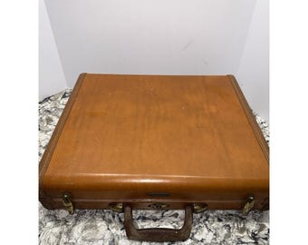1950s VINTAGE SAMSONITE Leather Suitcase Shwayder Bros Brown Hardshell Large