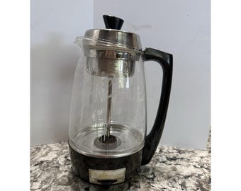MCM VTG Proctor Silex Glass Coffee Percolator 70503 Floral Wheat No Cord Untest