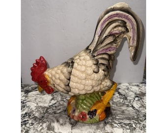VTG Colorful Rooster Hen Chicken Pecking Ceramic